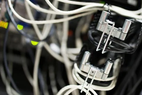 Lan cable in network room Stock Photos