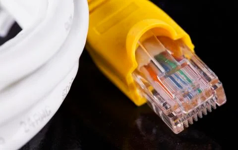LAN cable over black Foto stock