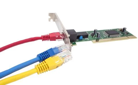 Lan cables &amp; network card Stock Photos