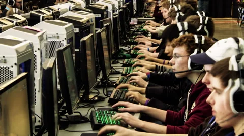Lan Gamers Side-View Stock Footage 46666805