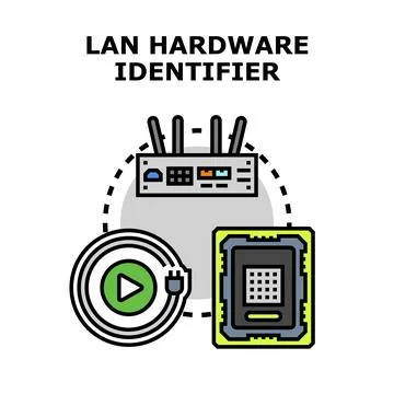 Lan hardware identifier connecting digital network devices Stock Illustration