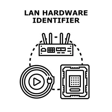 Lan hardware identifier connecting digital network devices Stock Illustration