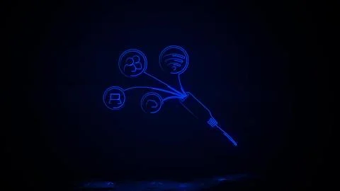 Lan internet users in neon effect mp4 video 스톡 일러스트