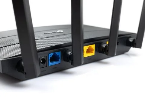 LAN network and internet connection, Ethernet RJ45 lan port, modem router. Stock Photos