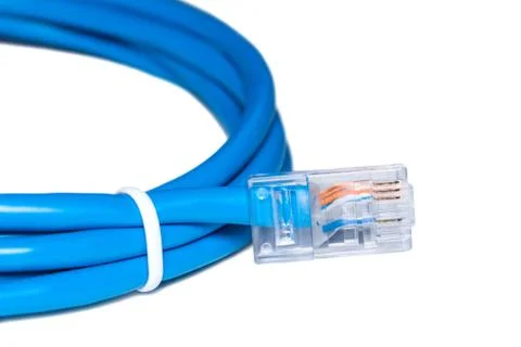 LAN network cable with adsl-connector. Ethernet line isolated on white Stock Photos