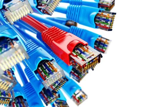 LAN network connection Ethernet RJ45 cables. Choise of provider concept. Stock Illustration