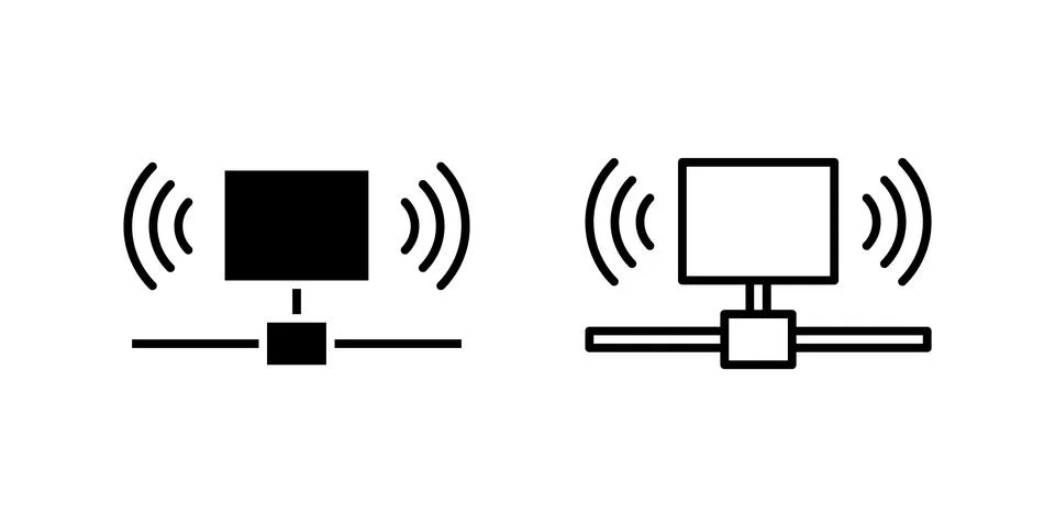 LAN network icon set depicting local computer connections and data sharing. Stock Illustration