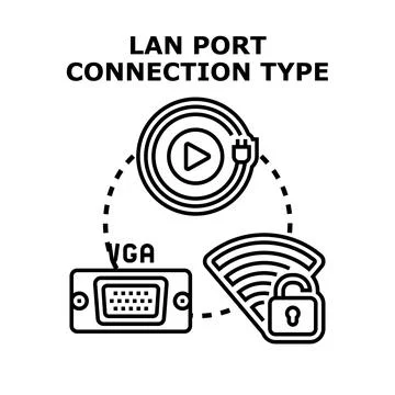 Lan port connection type illustration displaying networking concepts Stock Illustration
