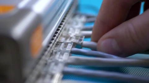 LAN router with Ethernet cable network layout shows high speed internet access Stock Footage 326291074