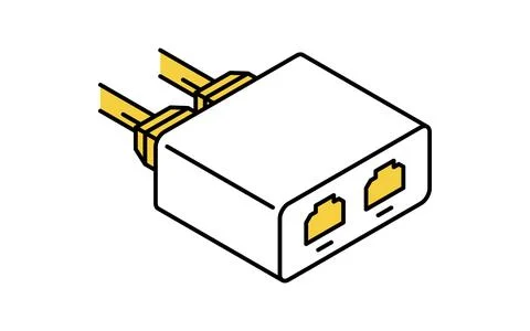 LAN splitter network configuration isometric line icon with Ethernet hub an.. Illustrazione stock