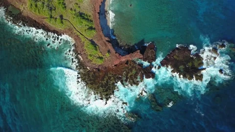 Lanai Island Hawaii, Cliffs, seaside with the white waves on the rocks, Stock Footage
