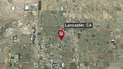 Lancaster City Map Zoom (CA, USA) from Space to Earth Stock-Footage 295814364