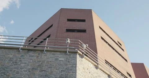 Lancaster County Prison Exterior Wall with Fence and Cameras Stock Footage