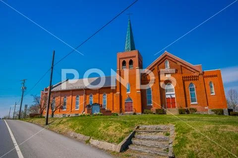 LANCASTER, USA - APRIL, 18, 2018: Outdoor view of old historic church in Stock Photos