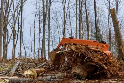 Land that is being prepared for building housing development of tractor or sk Stock Photos