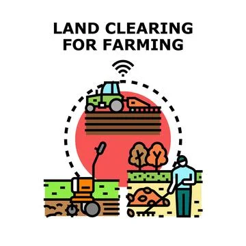 Land clearing for agriculture using modern and traditional methods Stock Illustration
