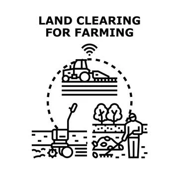 Land clearing for agriculture using modern and traditional methods Stock Illustration