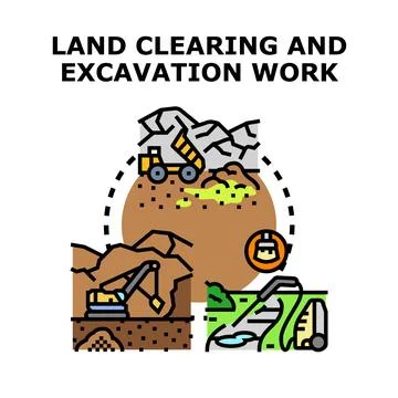 Land clearing and excavation work concept illustration Stock Illustration