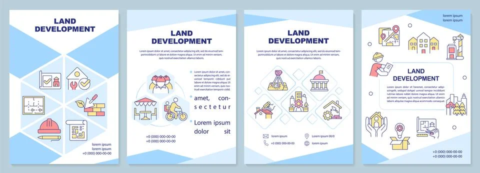 Land development blue brochure template Stock Illustration