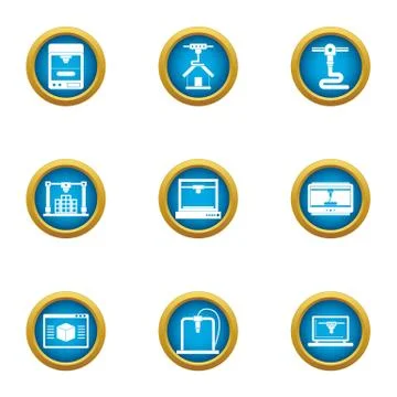 Land development icons set, flat style Stock Illustration