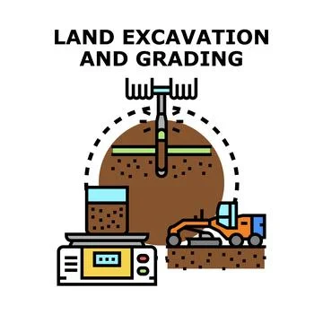 Land excavation and grading construction site development Stock Illustration