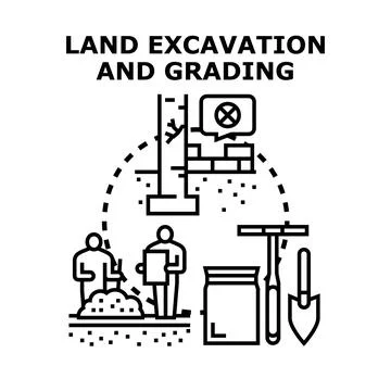 Land excavation and grading construction activity vector Stock Illustration