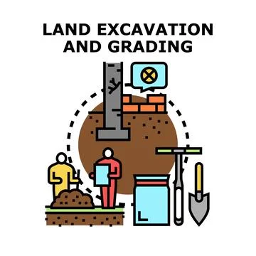 Land excavation and grading construction activity vector Stock Illustration