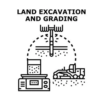 Land excavation and grading construction site development Stock Illustration