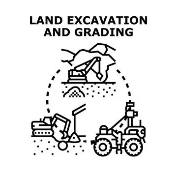 Land excavation and grading process concept vector Stock Illustration
