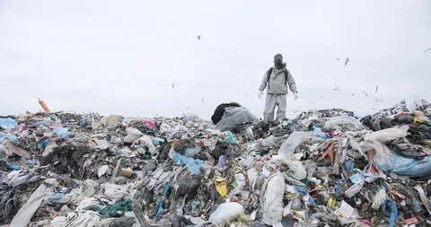 Land with garbage, Garbage dump landscape of ecological damage contaminated land Stock Footage 127650576