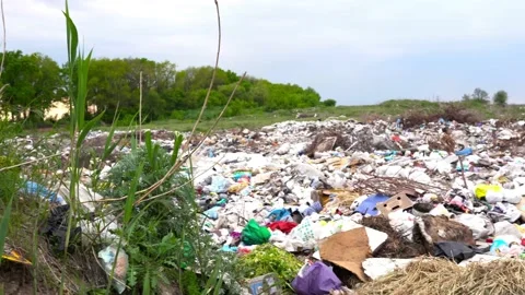 Land with garbage, Garbage dump landscape of ecological damage contaminated land Stock Footage 133421866