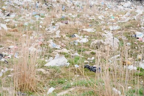 Land with garbage, Garbage dump landscape of ecological damage contaminated.. Stock Photos