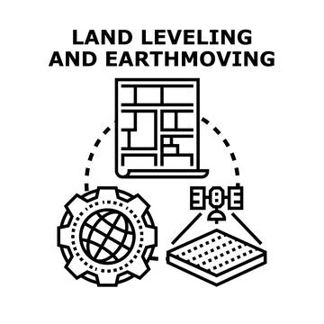 Land leveling earthmoving concept with survey planning Ilustración de archivo