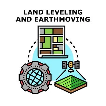 Land leveling earthmoving concept with survey planning Ilustración de archivo