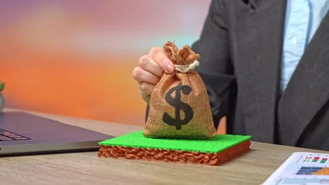 Land plot and dollar money bag. Land value. Vídeos de archivo 339027474