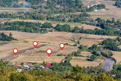 Land plot management. Real estate concept with a vacant land and cadastral .. Stock Photos