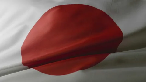 Land of the Rising Sun, Red Circle Japan National Banner Flag Close Up Stock Footage 162409704