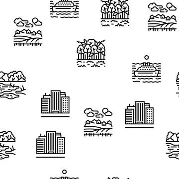 Land Scape Nature Vector Seamless Pattern 스톡 일러스트