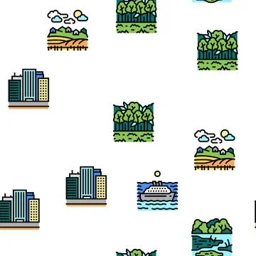 Land Scape Nature Vector Seamless Pattern イラスト素材
