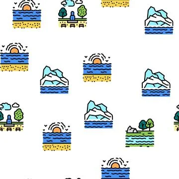 Land Scape Nature Vector Seamless Pattern Stock Illustration