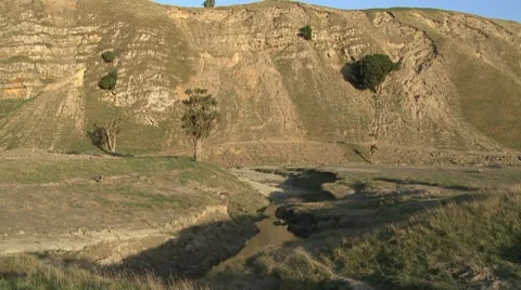 Land slips and stream Stock Footage 7314224