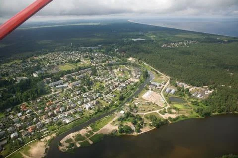 Land view from plane cabin Stock Photos