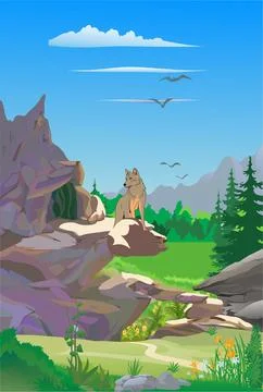In the land of wolves, Stock Illustration