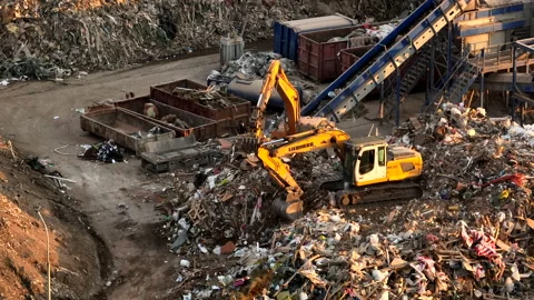 Landfill with Construction waste (CDW). Recycling of Construction waste. 스톡 동영상 218501075