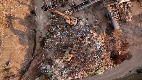 Landfill with Construction waste (CDW). Trash disposal for recycling and re-use. 動画素材 218460803