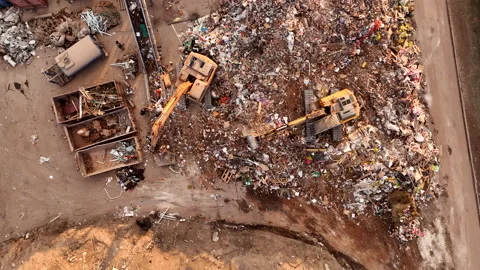 Landfill with Construction waste (CDW). Trash disposal for recycling and re-use. Stock-Footage 218462824