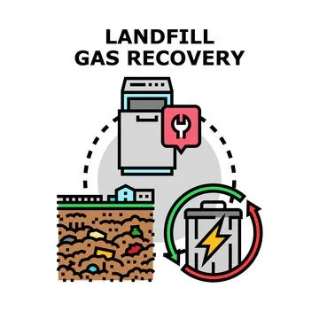 Landfill gas recovery process generating sustainable energy Stock Illustration
