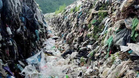 Landfill with plastic waste, garbage platform. Aerial photography Stock Footage 137966435