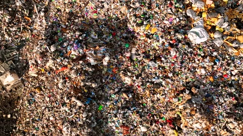 Landfill with rubbish disposal. Garbage dump with waste plastic 스톡 동영상 201652374