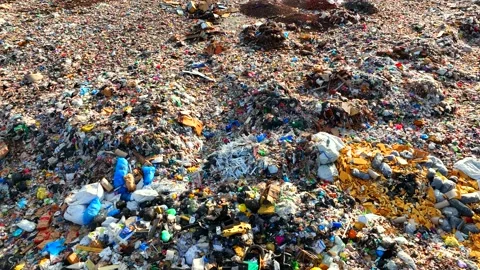 Landfill with rubbish disposal. Garbage dump with waste plastic Видео 201652654